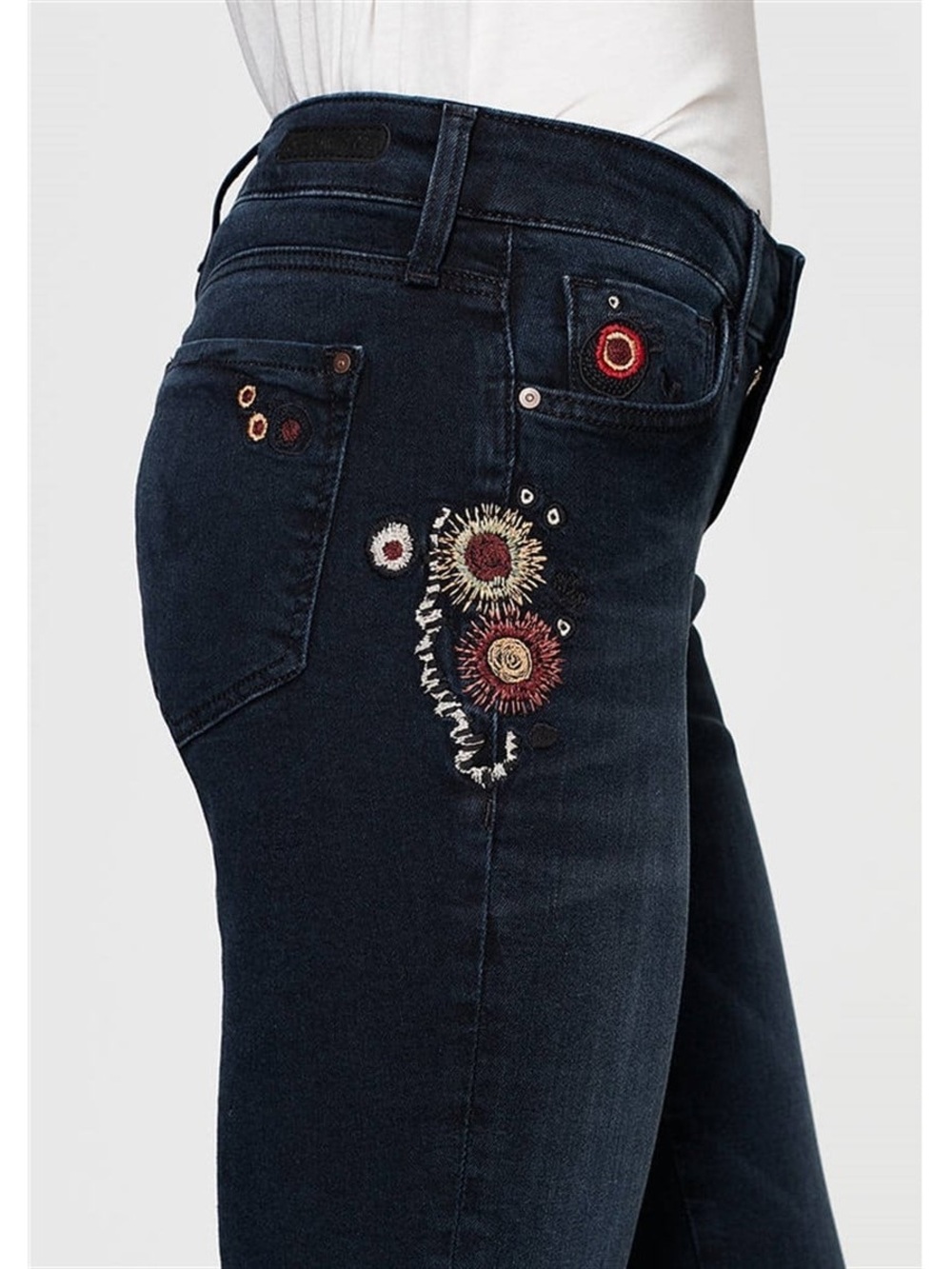 Mavi Ada Boyfriend Jeans in Ink with Floral Embroidery